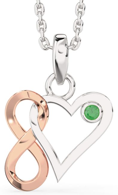 Emerald White Rose Gold Heart Infinity Interlock Necklace