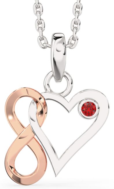 Ruby Silver & 10K Rose Gold Heart Infinity Interlock Necklace