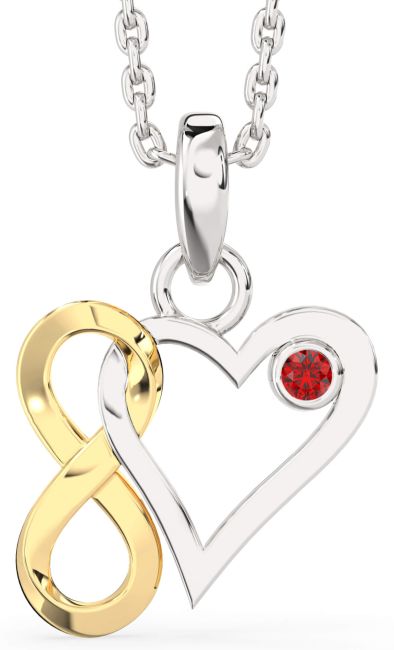 Ruby Silver & 10K gold Heart Infinity Interlock Necklace