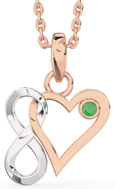 Emerald White Rose Gold Heart Infinity Interlock Necklace