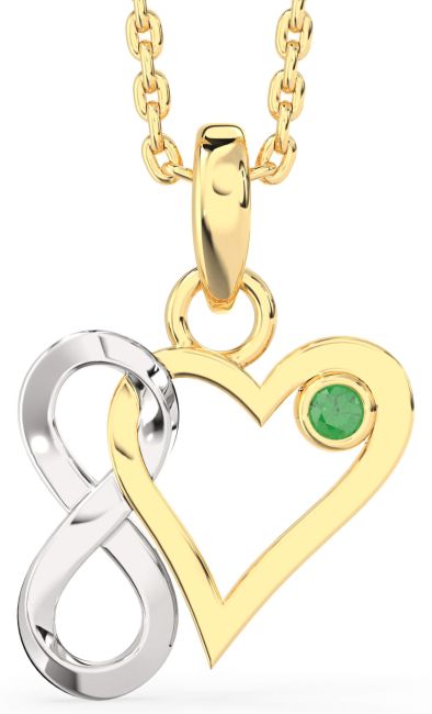 Emerald Platinum & Yellow Gold Heart Infinity Interlock Necklace