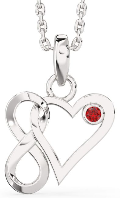 Ruby Silver Heart Infinity Interlock Necklace