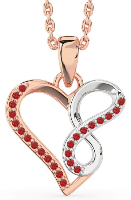 Ruby Platinum & Rose Gold Heart Infinity Necklace