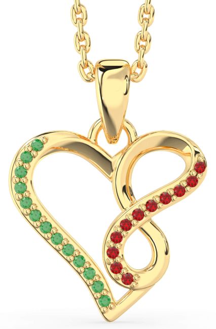 Emerald & Ruby Gold Silver Heart Infinity Necklace