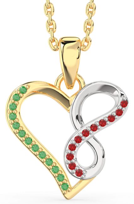 Emerald & Ruby Gold Silver Heart Infinity Necklace