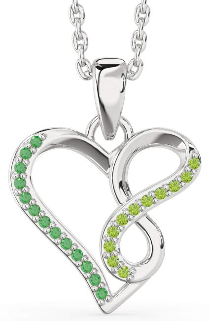 Emerald & Peridot Silver Heart Infinity Necklace