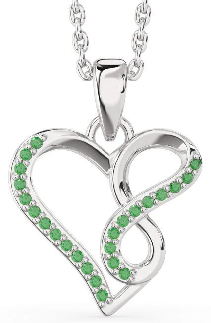 Emerald Silver Heart Infinity Necklace