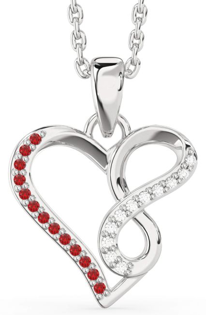 Diamond & Ruby Platinum Heart Infinity Necklace