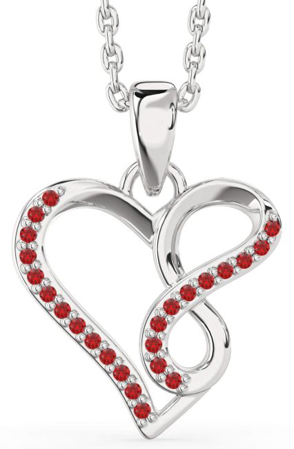 Ruby Platinum Heart Infinity Necklace