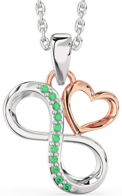 Emerald White Rose Gold Infinity Heart Necklace