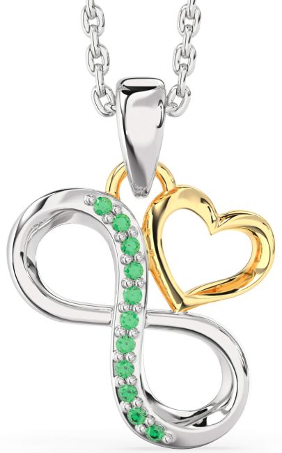 Emerald Gold Silver Infinity Heart Necklace