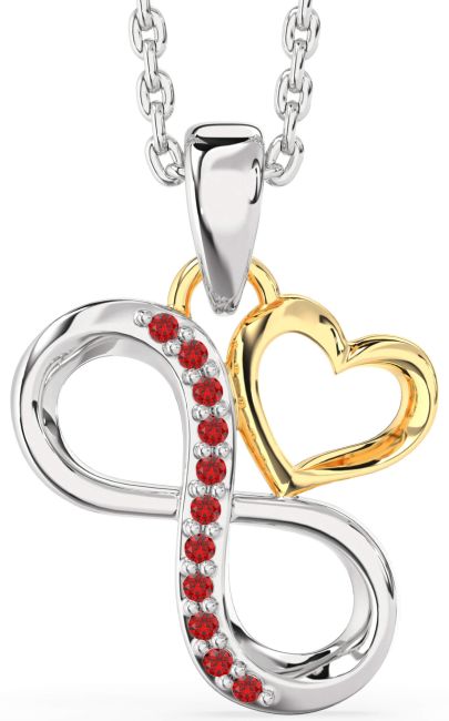 Ruby Platinum & Yellow Gold Infinity Heart Necklace