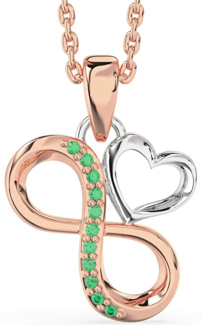 Emerald Rose Gold Silver Infinity Heart Necklace