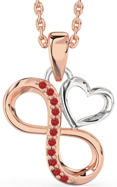Ruby White Rose Gold Infinity Heart Necklace