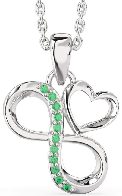 Emerald Silver Infinity Heart Necklace
