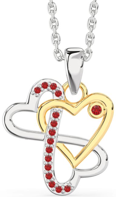 Ruby Gold Silver Heart Infinity Necklace