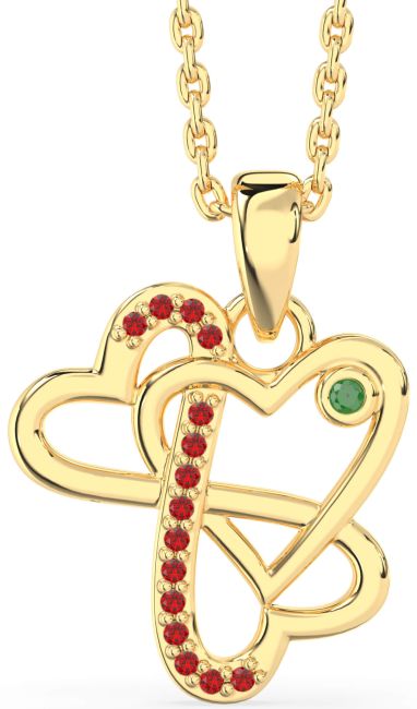 Emerald & Ruby Gold Heart Infinity Necklace
