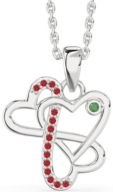 Emerald & Ruby White Gold Heart Infinity Necklace