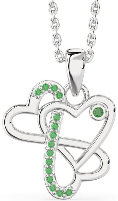 Emerald Platinum Heart Infinity Necklace