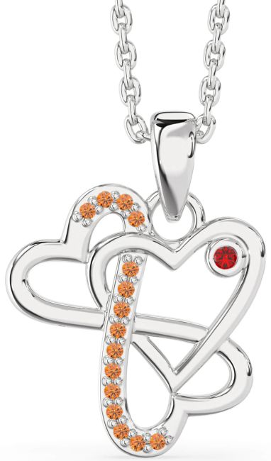 Ruby & Citrine Silver Heart Infinity Necklace