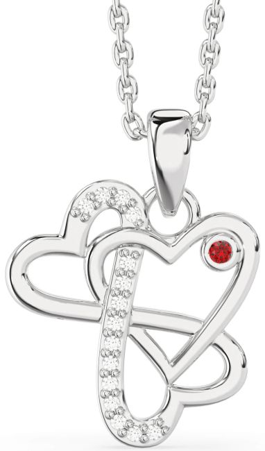 Diamond & Ruby White Gold Heart Infinity Necklace