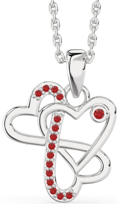 Ruby Silver Heart Infinity Necklace