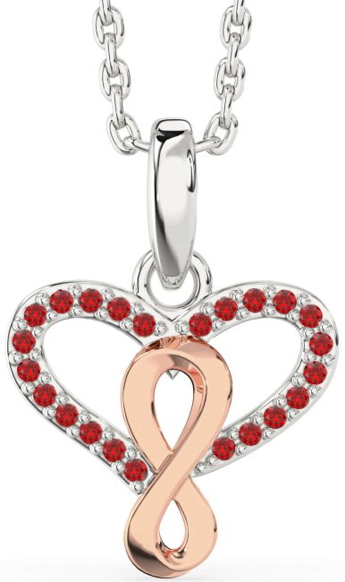 Ruby White Rose Gold Heart Infinity Necklace