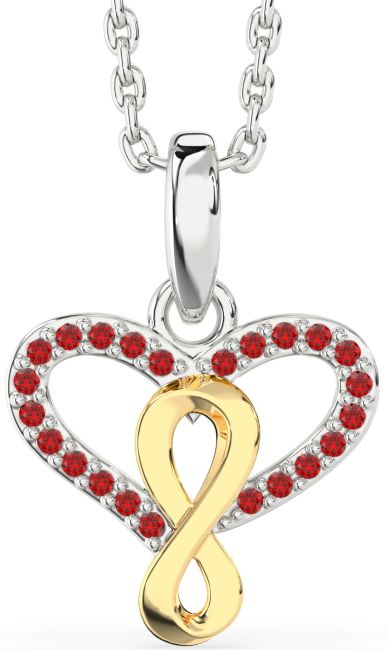 Ruby Gold Silver Heart Infinity Necklace