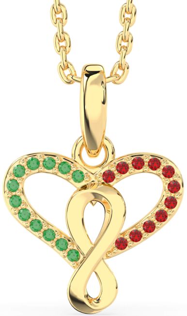 Emerald & Ruby Gold Heart Infinity Necklace