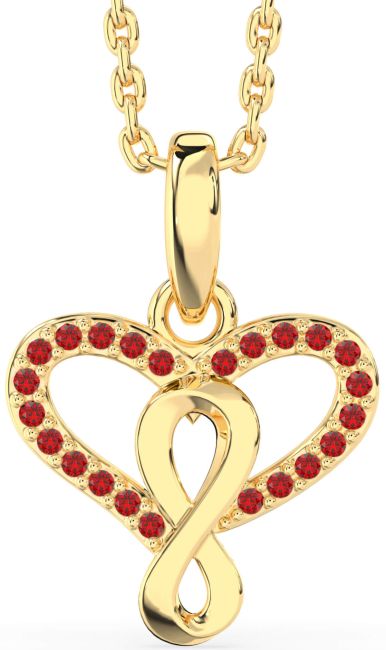 Ruby Gold Heart Infinity Necklace