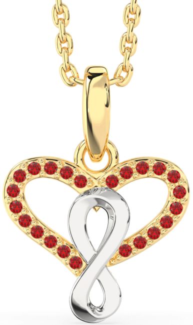 Ruby Gold Silver Heart Infinity Necklace