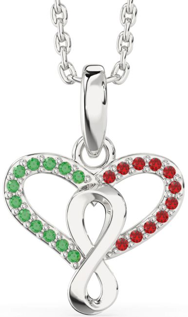 Emerald & Ruby Platinum Heart Infinity Necklace