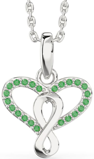 Emerald Silver Heart Infinity Necklace