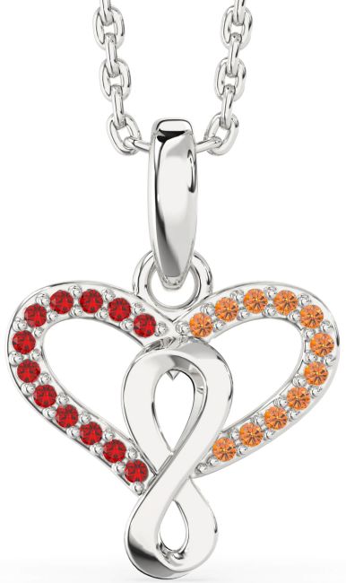 Ruby & Citrine Platinum Heart Infinity Necklace
