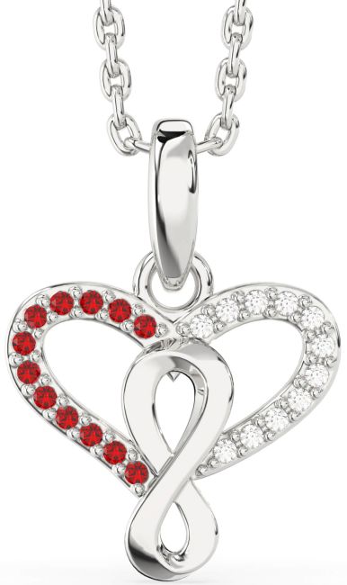 Diamond & Ruby Silver Heart Infinity Necklace