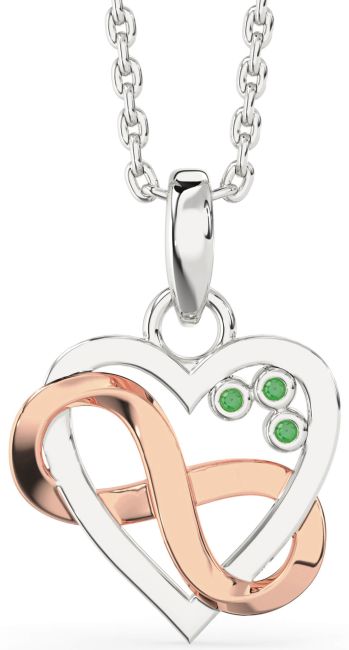 Emerald Silver & 10K Rose Gold Heart Infinity Necklace