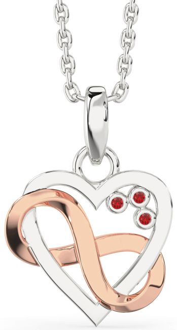 Ruby White Rose Gold Heart Infinity Necklace
