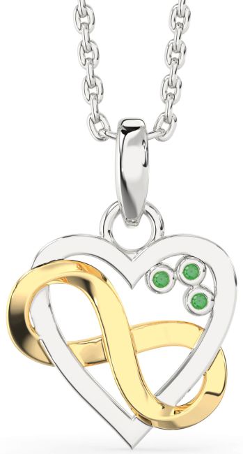 Emerald Silver & 10K gold Heart Infinity Necklace