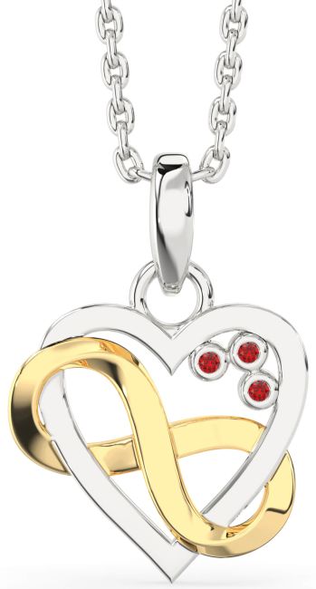 Ruby Gold Silver Heart Infinity Necklace