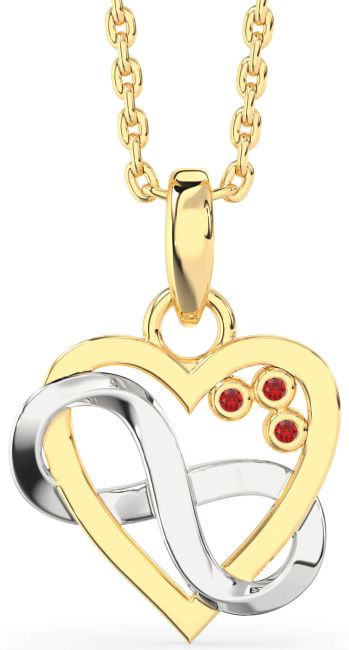 Ruby Gold Silver Heart Infinity Necklace
