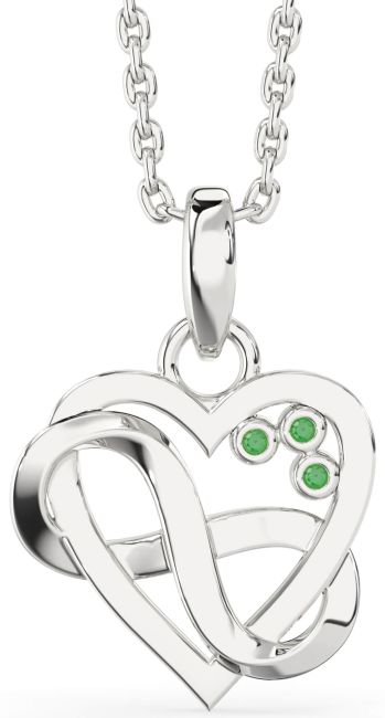 Emerald Platinum Heart Infinity Necklace