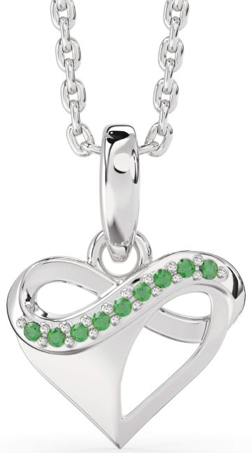 Emerald Platinum Heart Infinity Necklace