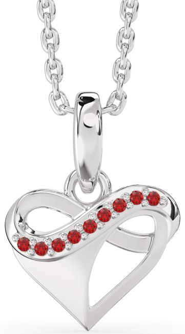 Ruby Silver Heart Infinity Necklace