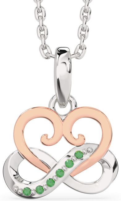Emerald Platinum & Rose Gold Infinity Heart Interlock Necklace