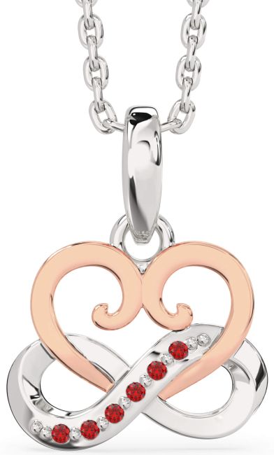 Ruby Silver & 10K Rose Gold Infinity Heart Interlock Necklace