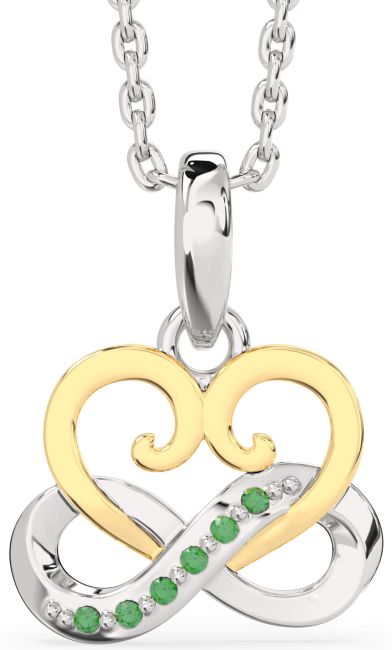 Emerald Silver & 10K gold Infinity Heart Interlock Necklace