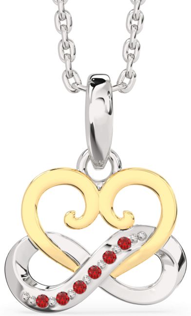 Ruby White Yellow Gold Infinity Heart Interlock Necklace