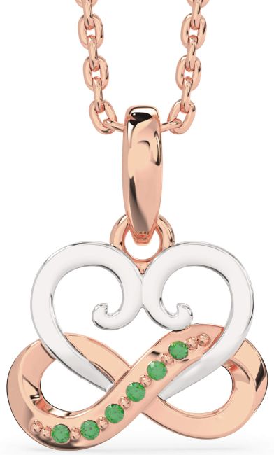 Emerald Rose Gold Silver Infinity Heart Interlock Necklace
