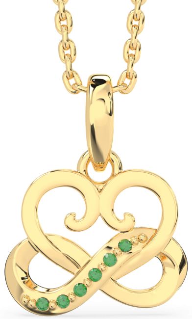 Emerald Gold Silver Infinity Heart Interlock Necklace