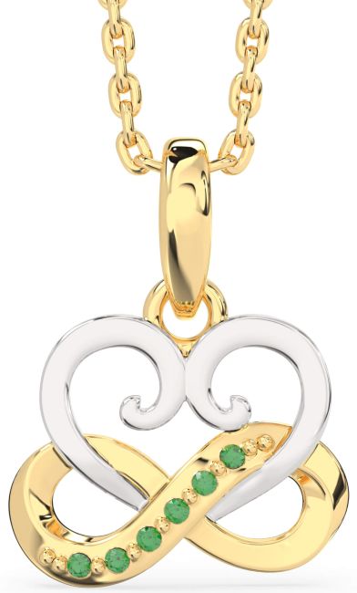 Emerald Gold Silver Infinity Heart Interlock Necklace
